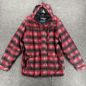 Liquid Mountain Casual Mens Medium Snowboard Ski Hooded Jacket Black Red Plaid